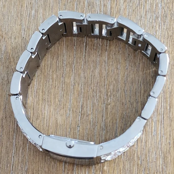 NWT Guess Silver Tone Rhinestone Bangle Watch with Pouch - Picture 3 of 10